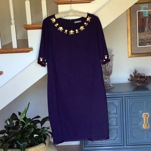 Navy dress with jeweled accents
